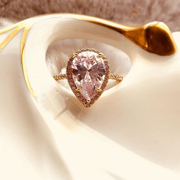 ♥️ 4.5Ct Pink Pear CZ Diamond Halo Engagement Ring 14kt Gold PRICE FIRM - Picture 11 of 17